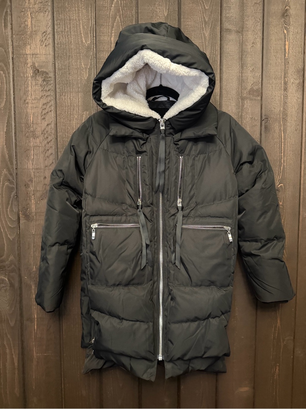 NWT OROLAY Thickened Women’s Down Winter Coat Quilted Puffer Sz 2XS Black Hooded